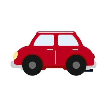 A picture of cute cartoon red car, toy car, flat vector illustration