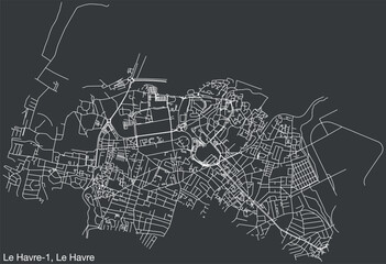 Detailed hand-drawn navigational urban street roads map of the LE HAVRE-1 CANTON of the French city of LE HAVRE, France with vivid road lines and name tag on solid background