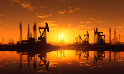 Sunset construction silhouette. Architecture engineering building. Generative AI.