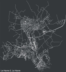 Detailed hand-drawn navigational urban street roads map of the LE HAVRE-2 CANTON of the French city of LE HAVRE, France with vivid road lines and name tag on solid background