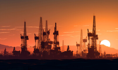 Engineering people manufacturing. Sunset silhouette of construction worker. Generative AI.