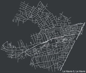 Detailed hand-drawn navigational urban street roads map of the LE HAVRE-5 CANTON of the French city of LE HAVRE, France with vivid road lines and name tag on solid background