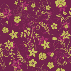 Floral seamless background for yours design use. For easy making seamless pattern just drag all group into swatches bar, and use it for filling any contours.