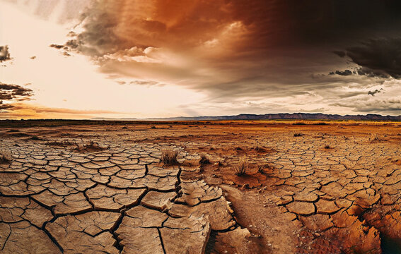 Draught land with cracked soil