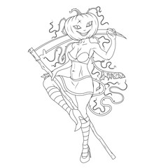 Halloween girl. Vector illustration of a sketch beautiful woman with a pumpkin instead of a head