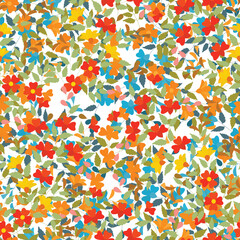 Editable vector seamless tile of multicolored flowers