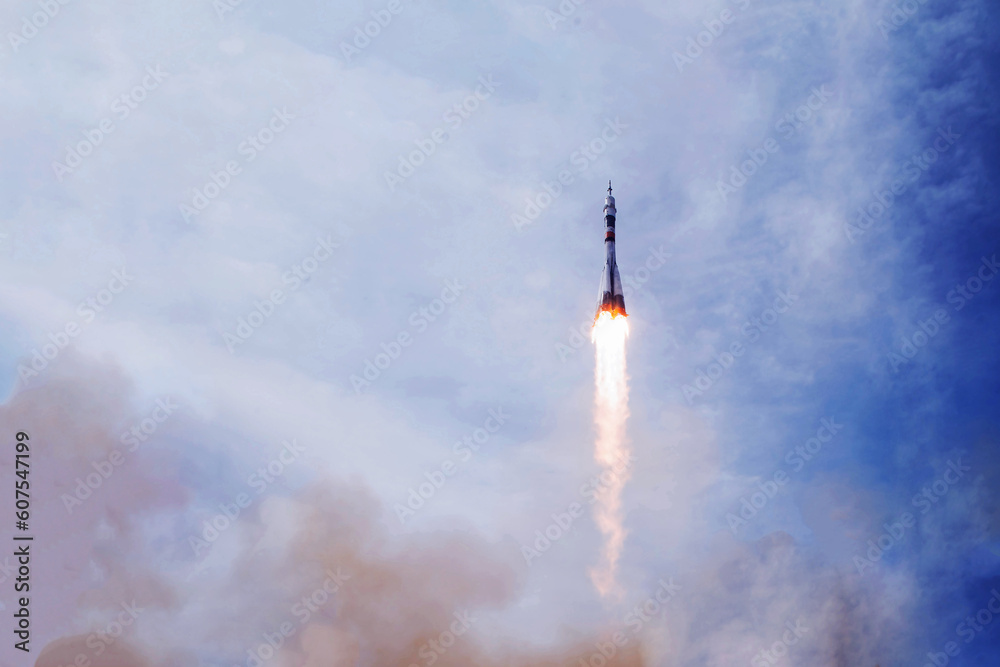 Wall mural rocket launch into space. elements of this image furnished nasa.