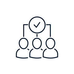 The concept of joining the community, collective problem solving, skilled workers, managers, network marketing. Vector icon isolated on white background.