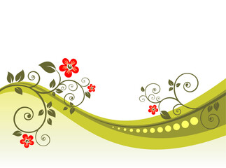 Abstract flowers pattern on a green striped background.