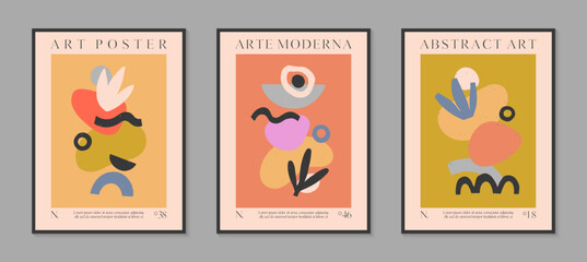 Art modern vector posters with hand drawn organic shapes,textures and doodles.Trendy contemporary illustrations for prints,flyers,banners,invitations,branding design,covers,home decor