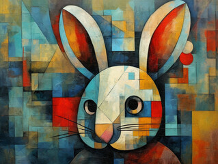 A Cubism Painting of a Rabbit | Generative AI