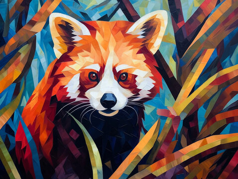 A Cubism Painting of a Red Panda | Generative AI