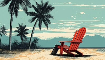 From under a coconut tree is a long beach chair. (Illustration, Generative AI)