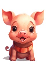 Cute baby Pig in Cartoon Style on white background - generative AI