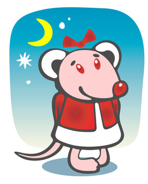 Stylized Christmas mousy on  a blue sky background. Christmasl illustration.