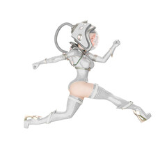pin up astronaut cartoon is running fast as jumping