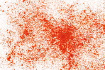Pile of red paprika powder isolated on white background, top view