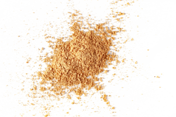 Ginger powder isolated on white, top view