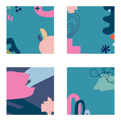 Obraz premium Abstract shapes background template for social media stories and post creative set. Design with copy space for text and images with colored shapes and spots, strokes bright bold colors