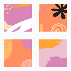 Obraz premium Abstract shapes square background template for social media stories and post creative set. Design with copy space for text and images with colored shapes and spots, strokes bright bold colors