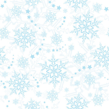 Light blue snowflakes, winter pattern that will tile seamlessly.