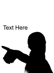 young woman pointing side against white background