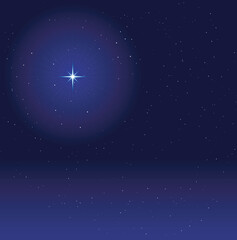 Peaceful night background with a shiny star with halo. Global colors, linear gradient, blends.