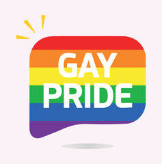 Gay pride sticker, tag. LGBT rainbow flag. Lesbian gay bisexual transgender concept, celebration. Vector illustration. For poster, social media.