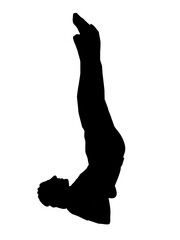 young man practicing yoga on white background