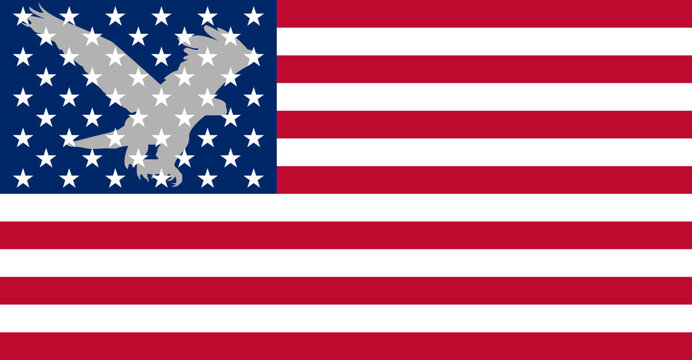 A silhouette of an eagle on the background of striped American flag.