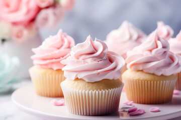 Delicious festive cupcakes for holiday, birthday, wedding. Generative AI. 