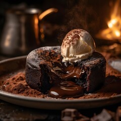 Chocolate lava cake with vanilla ice cream