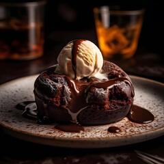 Chocolate lava cake with vanilla ice cream: A rich and indulgent plate