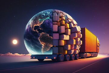 Online business trading with express international shipping, delivery industrial, Receiving Shipments Around the World, Logistics Trucks, delivery vans, Import-Export Operations.