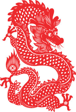 Traditional paper cut of a dragon.(fifth of Chinese Zodiac).