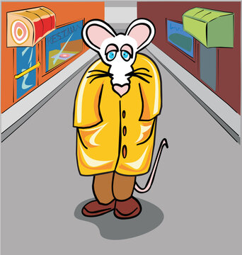 Lonely mouse walking in the middle of a street (Cartoon type)