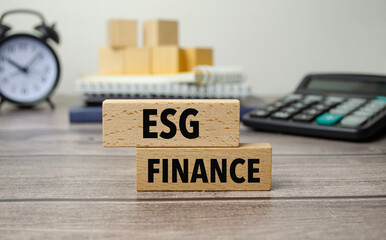 esg finance is shown on a conceptual photo using wooden blocks