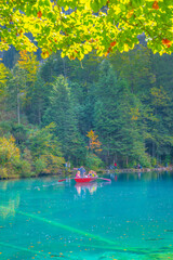 Scenic view of Blausee, a small lake in Kandersteg, Bern canton, Jungfrau region, Switzerland