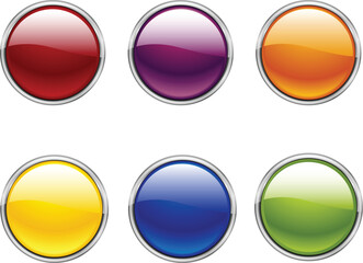 Coloured 3D vector icons with metallic border