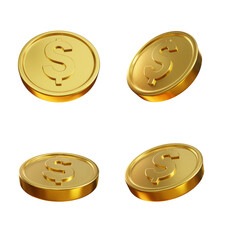 Set of golden dollar coins 3d render isolated on trasnparent background, png - obrazy, fototapety, plakaty