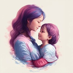Water-paint of Mother holding baby son in arms.