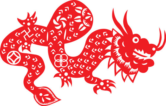 Traditional paper cut of a dragon.(fifth of Chinese Zodiac).