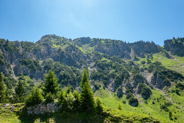 Fototapeta na wymiar Gebirge mit begrünten Felsen