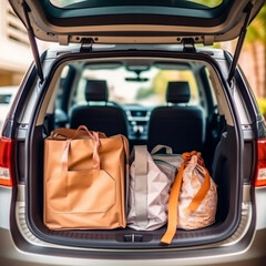 Family packing up after a shopping spree in mall parking, generative AI