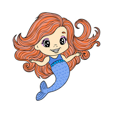 Cute mermaid, vector illustration. Illustration for kids fashion artworks, children books, greeting cards, t-shirt prints, wallpapers.