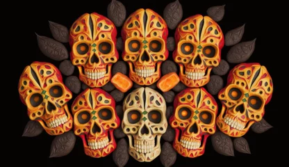 Glasschilderij Schedel Day of the Dead skulls Mexican tradition,floral colorful skulls, Dia de los muertos