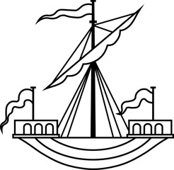 Heraldic mediaeval ship, boat, vessel. Symbol, sign, icon, silhouette, tattoo. Line. Isolated vector illustration.