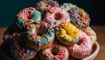 Fototapeta na wymiar donut stack, a sweet indulgence generated by AI