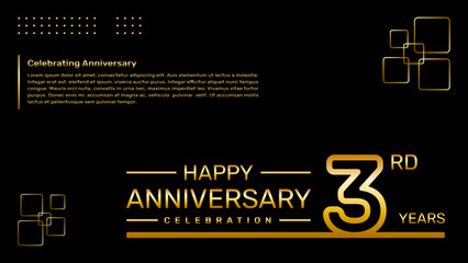 3rd year anniversary template design with gold color, vector template illustration