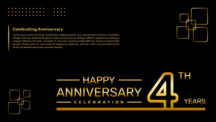 4th year anniversary template design with gold color, vector template illustration